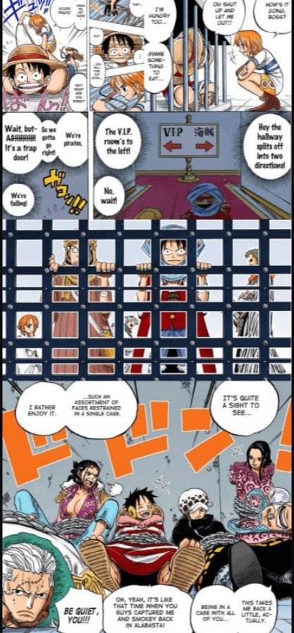 Luffy emprisonné par Nami, Robin et à Punk hazard